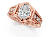 Rose gold Hexagon Bezel Pear Cut Diamond Milgrain Split Shank Ring_20