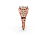 Rose gold Hexagon Bezel Pear Cut Diamond Milgrain Split Shank Ring_21
