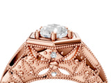 Rose gold Hexagon Bezel Pear Cut Diamond Milgrain Split Shank Ring_23