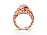 Rose gold Hexagon Bezel Princess Cut Diamond Milgrain Split Shank Ring_10