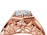 Rose gold Hexagon Bezel Princess Cut Diamond Milgrain Split Shank Ring_11