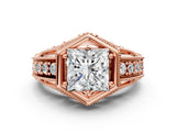 Rose gold Hexagon Bezel Princess Cut Diamond Milgrain Split Shank Ring_7