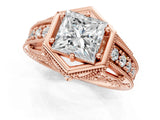 Rose gold Hexagon Bezel Princess Cut Diamond Milgrain Split Shank Ring_8
