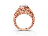 Rose gold Hexagon Bezel Radiant Cut Diamond Milgrain Split Shank Ring_10