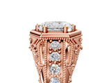 Rose gold Hexagon Bezel Radiant Cut Diamond Milgrain Split Shank Ring_12