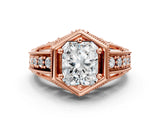 Rose gold Hexagon Bezel Radiant Cut Diamond Milgrain Split Shank Ring_7