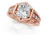 Rose gold Hexagon Bezel Radiant Cut Diamond Milgrain Split Shank Ring_8