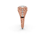 Rose gold Hexagon Bezel Radiant Cut Diamond Milgrain Split Shank Ring_9