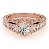 Rose gold Hexagon Bezel Round Diamond Milgrain Split Shank Ring 1