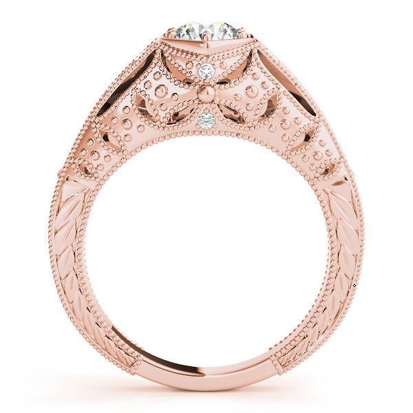 Rose gold Hexagon Bezel Round Diamond Milgrain Split Shank Ring 2