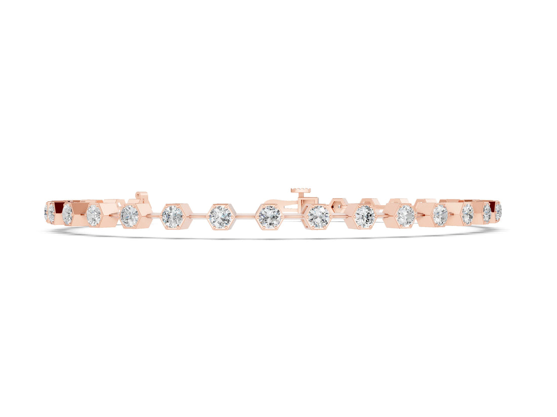 Rose gold Hexagon Bezel Round Diamond Tennis Bracelet_2