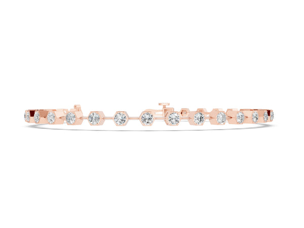 Rose gold Hexagon Bezel Round Diamond Tennis Bracelet