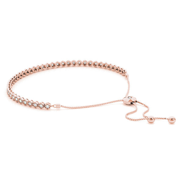 Rose gold Hexagon Diamond Box Chain Slider Bracelet with Bezel Setting