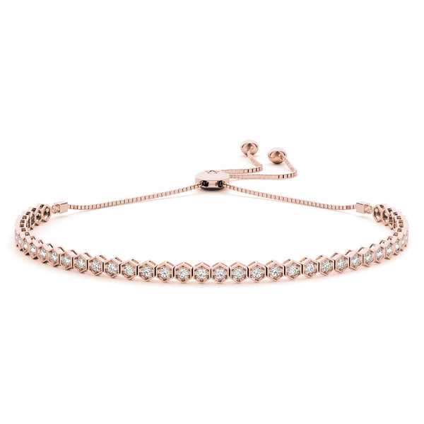 Rose gold Hexagon Diamond Box Chain Slider Bracelet with Bezel Setting