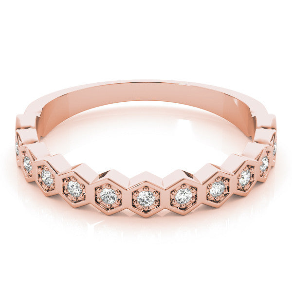 Rose gold Hexagon Pave Diamond Eternity Band with Bezel Setting 1