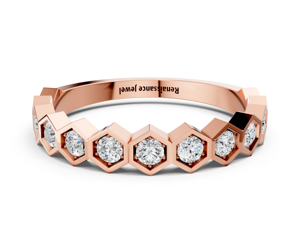Rose gold Hexagon Pave Diamond Eternity Band with Bezel Setting
