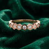 Rose gold Hexagon Pave Diamond Eternity Band with Bezel Setting_42