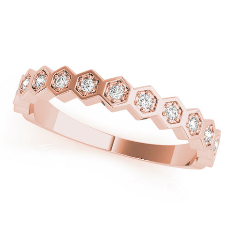 Rose gold Hexagon Pave Diamond Eternity Band with Bezel Setting