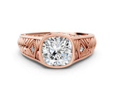 Rose gold Hexagonal Bezel Cushion Diamond Engraved Band Prong Ring_18