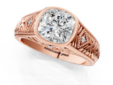 Rose gold Hexagonal Bezel Cushion Diamond Engraved Band Prong Ring_19