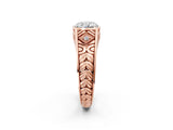 Rose gold Hexagonal Bezel Cushion Diamond Engraved Band Prong Ring_20