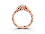Rose gold Hexagonal Bezel Cushion Diamond Engraved Band Prong Ring_21