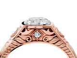 Rose gold Hexagonal Bezel Cushion Diamond Engraved Band Prong Ring_22
