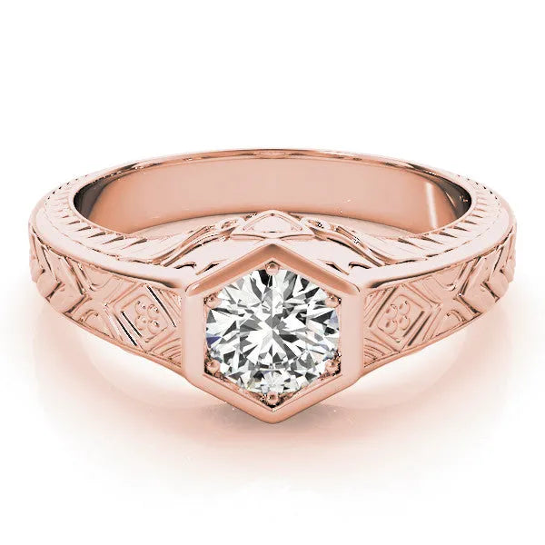 Rose gold Hexagonal Bezel Cushion Diamond Engraved Band Ring