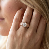 Rose gold Hexagonal Bezel Cushion Diamond Engraved Band Ring_8