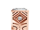 Rose gold Hexagonal Bezel Emerald Diamond Engraved Band Prong Ring_11