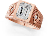 Rose gold Hexagonal Bezel Emerald Diamond Engraved Band Prong Ring_7
