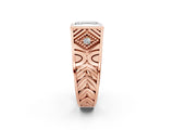 Rose gold Hexagonal Bezel Emerald Diamond Engraved Band Prong Ring_8
