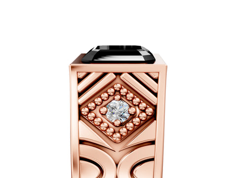 Rose gold Hexagonal Bezel Fancy Black Asscher Cut Diamond Engraved Band Prong Ring_17