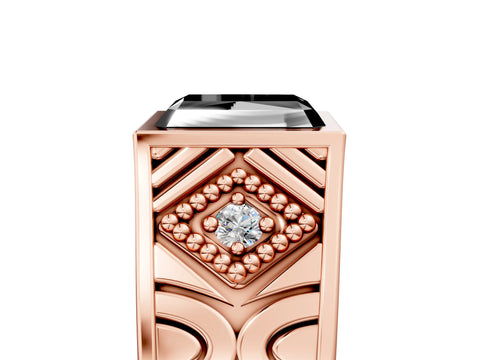 Rose gold Hexagonal Bezel Fancy Black Radiant Cut Diamond Engraved Band Prong Ring_17