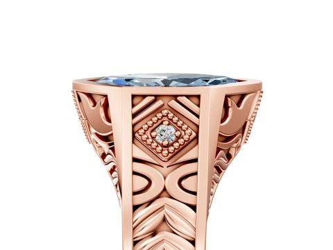 Rose gold Hexagonal Bezel Fancy Blue Marquise Cut Diamond Engraved Band Prong Ring_5