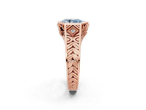 Rose gold Hexagonal Bezel Fancy Blue Pear Cut Diamond Engraved Band Prong Ring_14