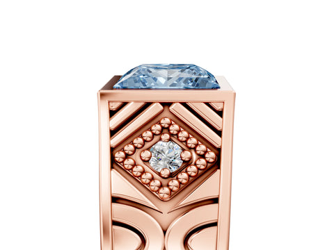 Rose gold Hexagonal Bezel Fancy Blue Princess Cut Diamond Engraved Band Prong Ring_5