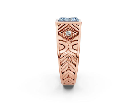 Rose gold Hexagonal Bezel Fancy Blue Radiant Cut Diamond Engraved Band Prong Ring_26