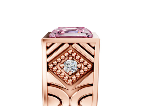 Rose gold Hexagonal Bezel Fancy Pink Asscher Cut Diamond Engraved Band Prong Ring_5