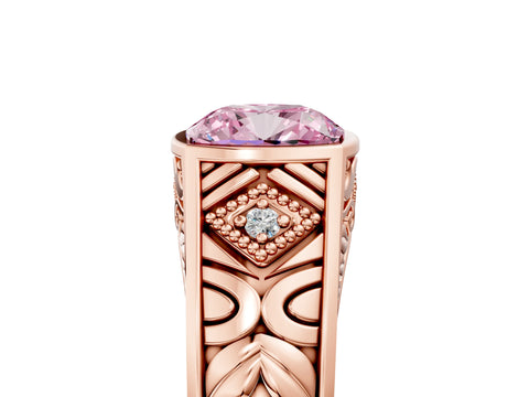 Rose gold Hexagonal Bezel Fancy Pink Cushion Cut Diamond Engraved Band Prong Ring_5