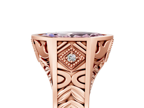 Rose gold Hexagonal Bezel Fancy Pink Marquise Cut Diamond Engraved Band Prong Ring_5