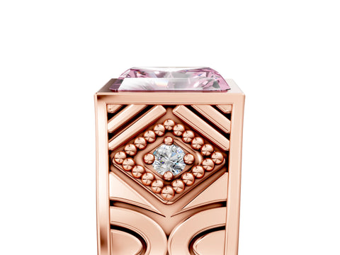 Rose gold Hexagonal Bezel Fancy Pink Radiant Cut Diamond Engraved Band Prong Ring_17
