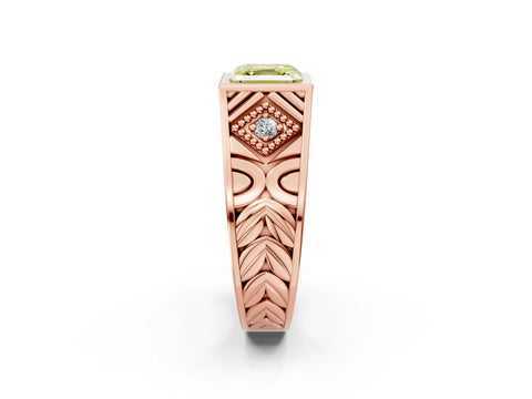 Rose gold Hexagonal Bezel Fancy Yellow Asscher Cut Diamond Engraved Band Prong Ring_14
