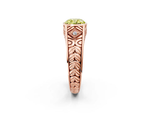 Rose gold Hexagonal Bezel Fancy Yellow Cushion Cut Diamond Engraved Band Prong Ring_2
