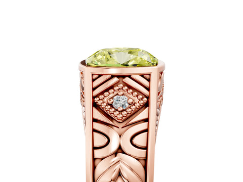Rose gold Hexagonal Bezel Fancy Yellow Cushion Cut Diamond Engraved Band Prong Ring_5