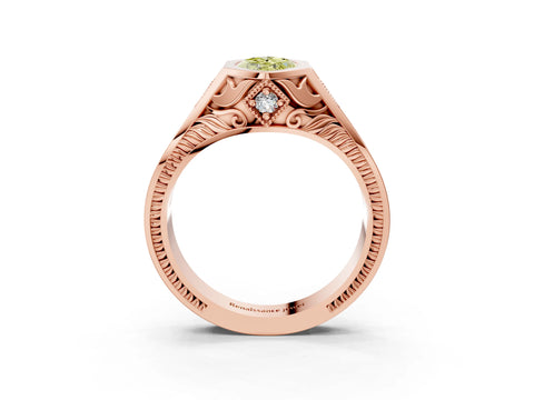 Rose gold Hexagonal Bezel Fancy Yellow Marquise Cut Diamond Engraved Band Prong Ring_3