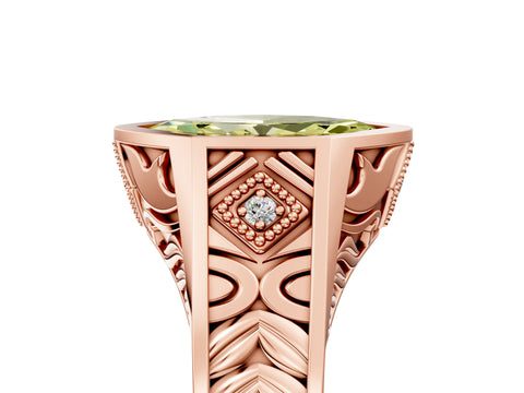 Rose gold Hexagonal Bezel Fancy Yellow Marquise Cut Diamond Engraved Band Prong Ring_5