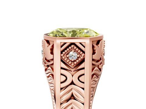 Rose gold Hexagonal Bezel Fancy Yellow Oval Cut Diamond Engraved Band Prong Ring_17