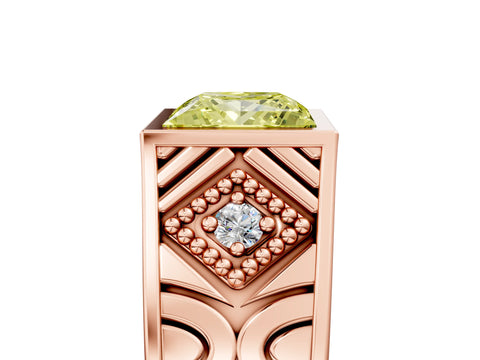 Rose gold Hexagonal Bezel Fancy Yellow Princess Cut Diamond Engraved Band Prong Ring_5