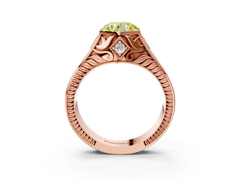 Rose gold Hexagonal Bezel Fancy Yellow Round Cut Diamond Engraved Band Prong Ring_3